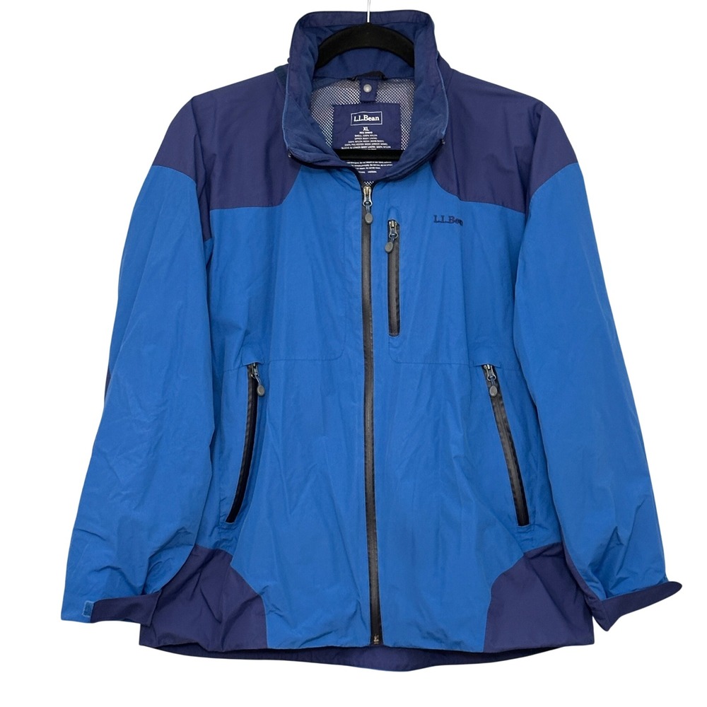 LL Bean Mens Jacket XL Blue Nylon Hooded Rain Jacket Windbreaker Hiking Gorpcore
